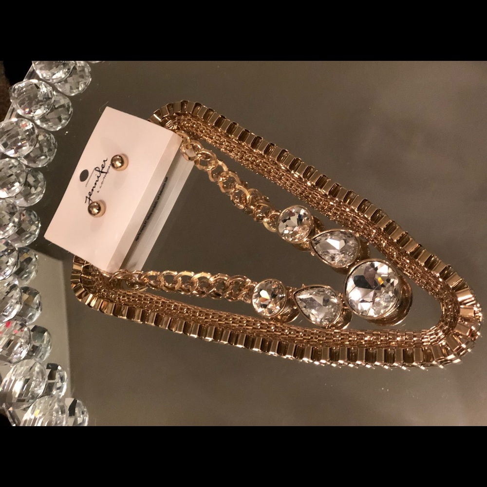 Mixed crystals & chain convertible necklace set